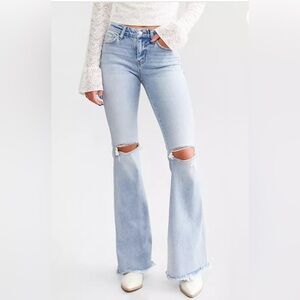 Flying Monkey Mid-Rise Flare Stretch Light Blue Distressed Women's Jeans